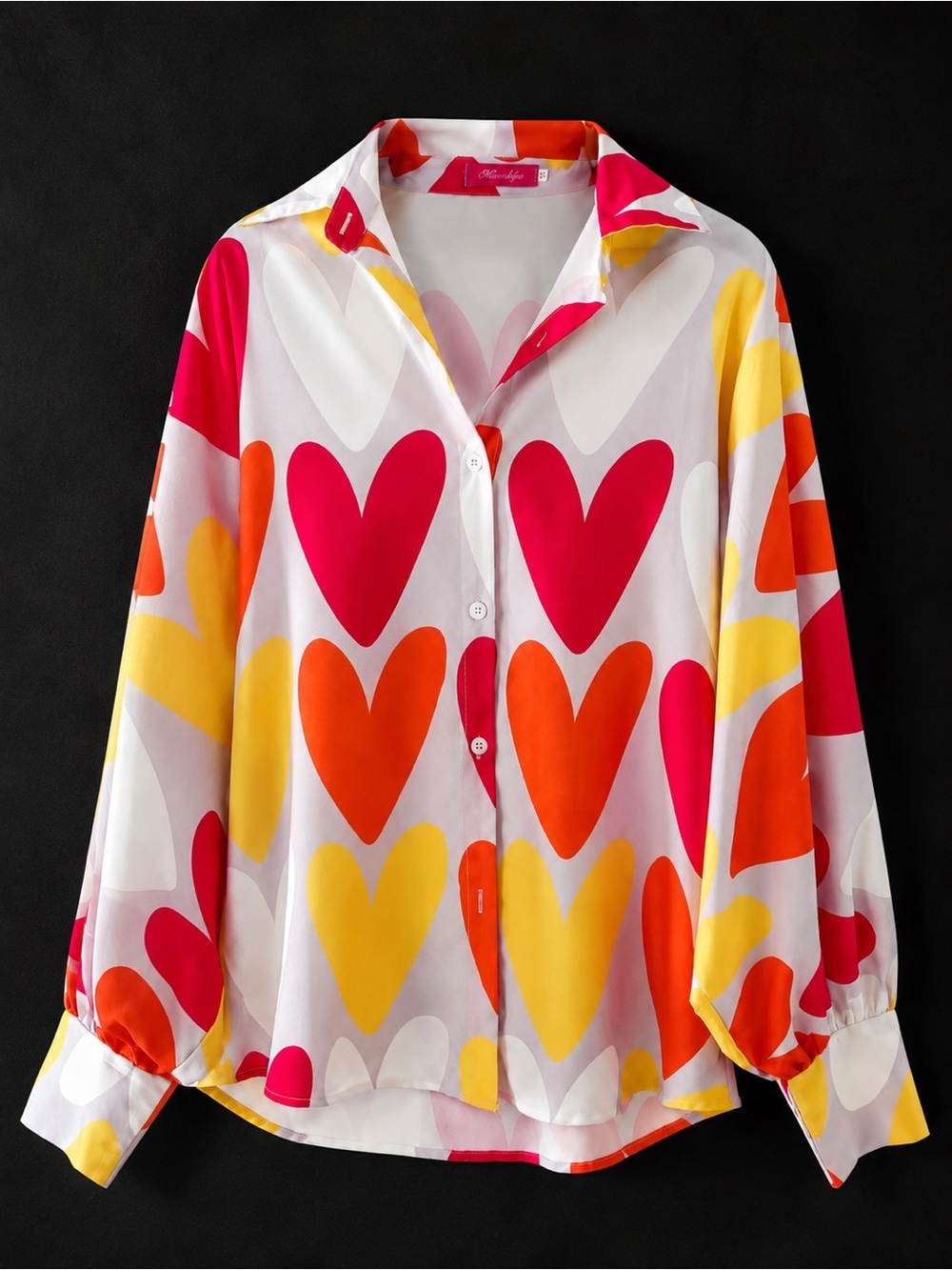 Mundefeis Long Dolman Sleeve Button Down - Rainbow Hearts - Picture 1 of 3